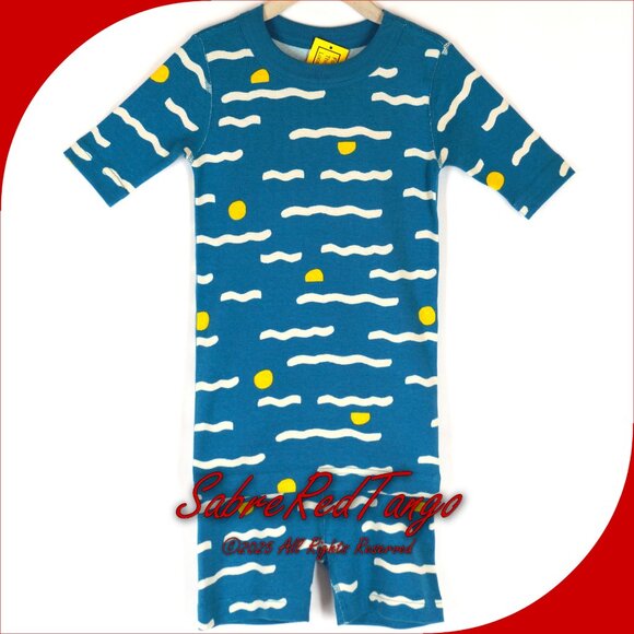 NWT Hanna Andersson Organic Short Johns Pajamas Mellow Waves Print 120 6 7 - Picture 1 of 6
